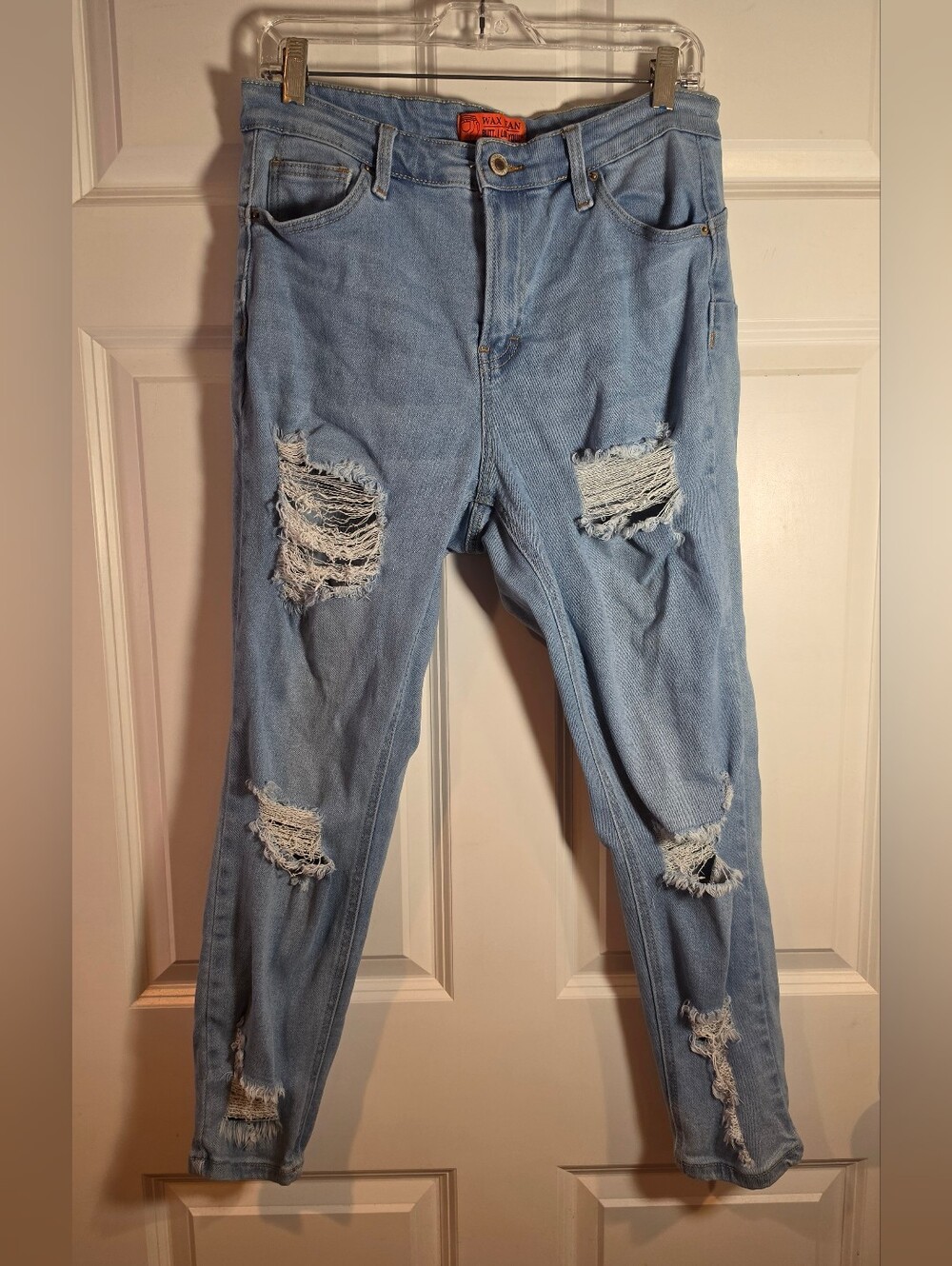 Wax Jeans Stretchy Light Blue Distressed Women's Skinny Jeans Size 14